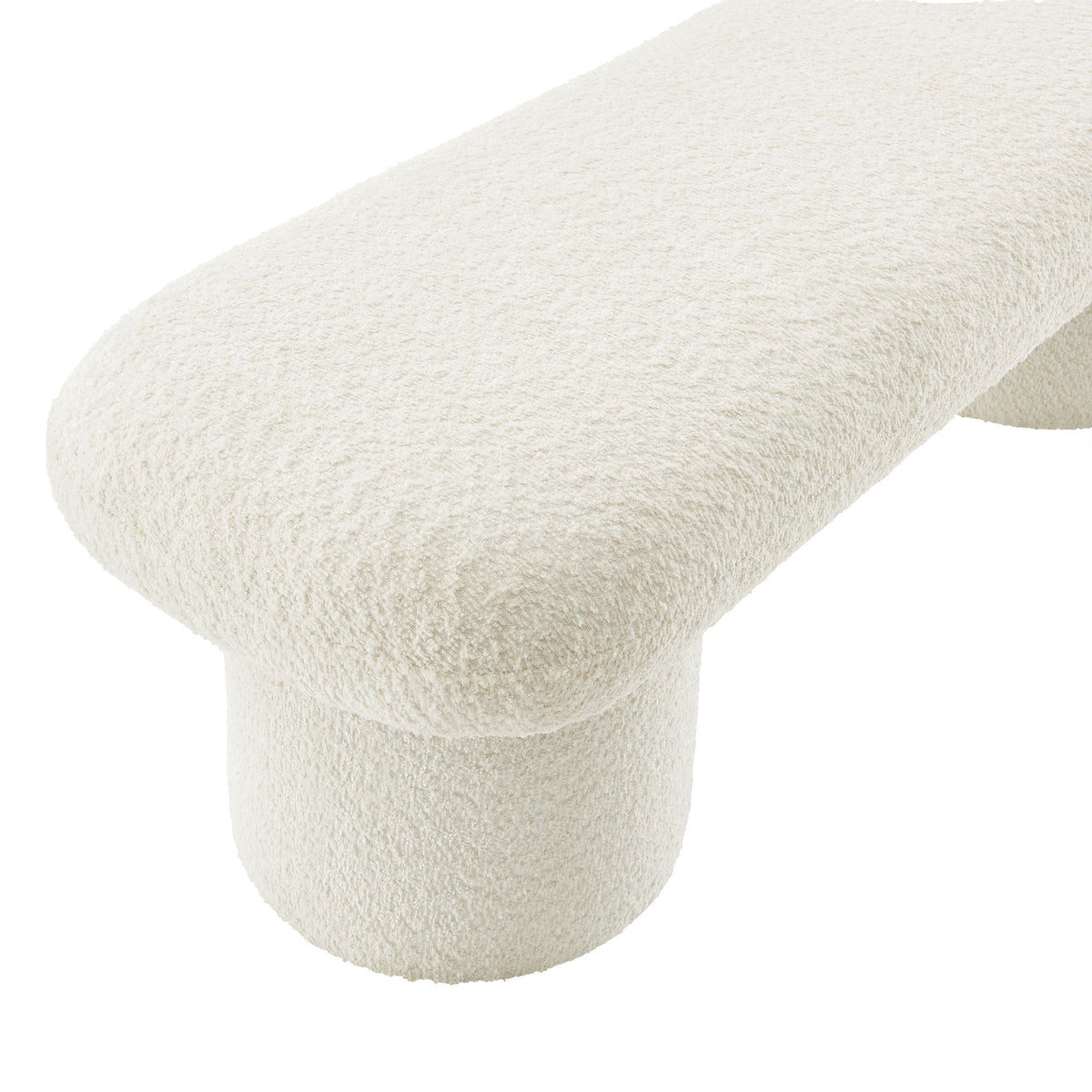 Orla Chenille Upholstered Bench cream textured chenille fabric close-up on Tampa Home & Garden Store