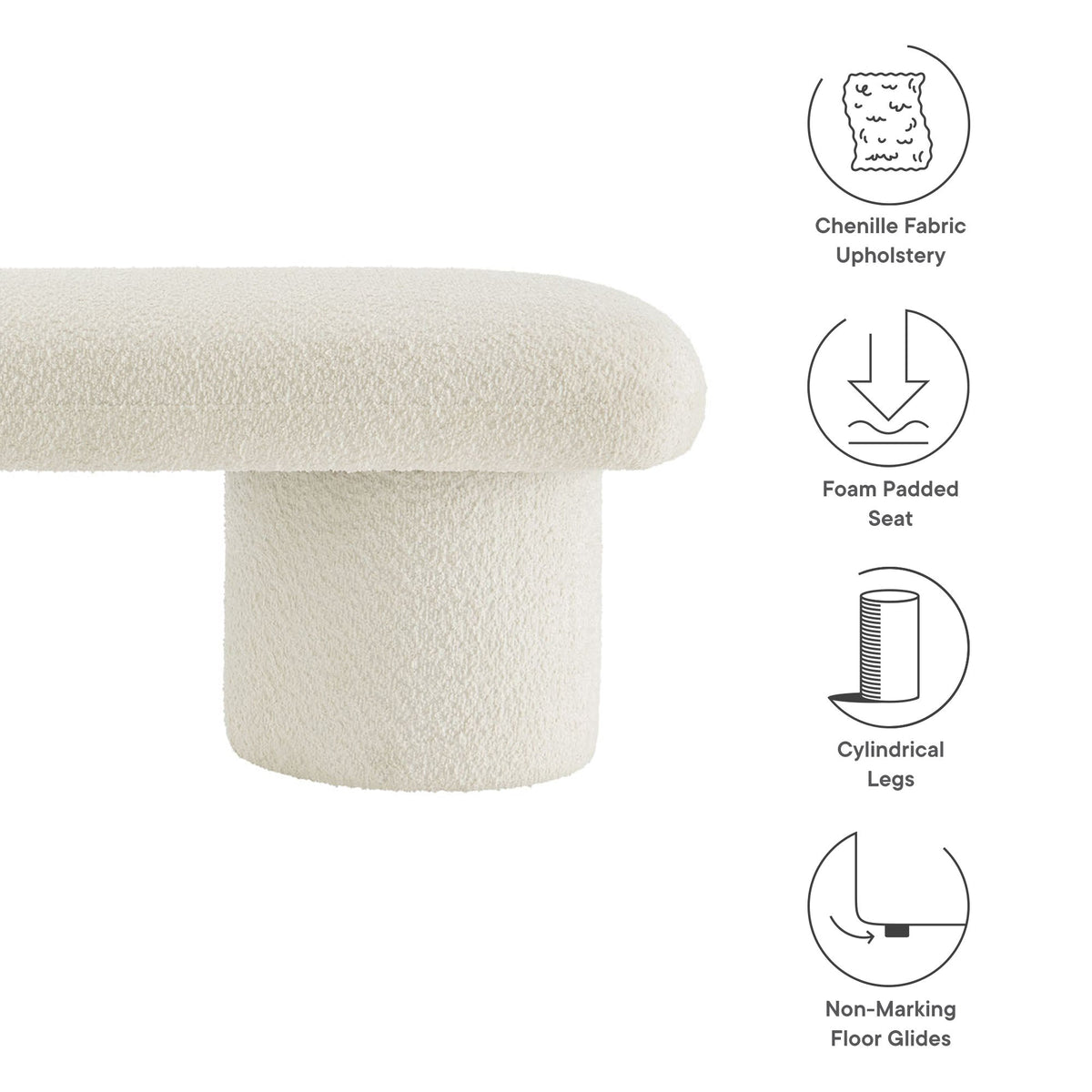 Orla Chenille Upholstered Bench in beige with foam padded seat by Modway, living room furniture on Tampa Home & Garden Store