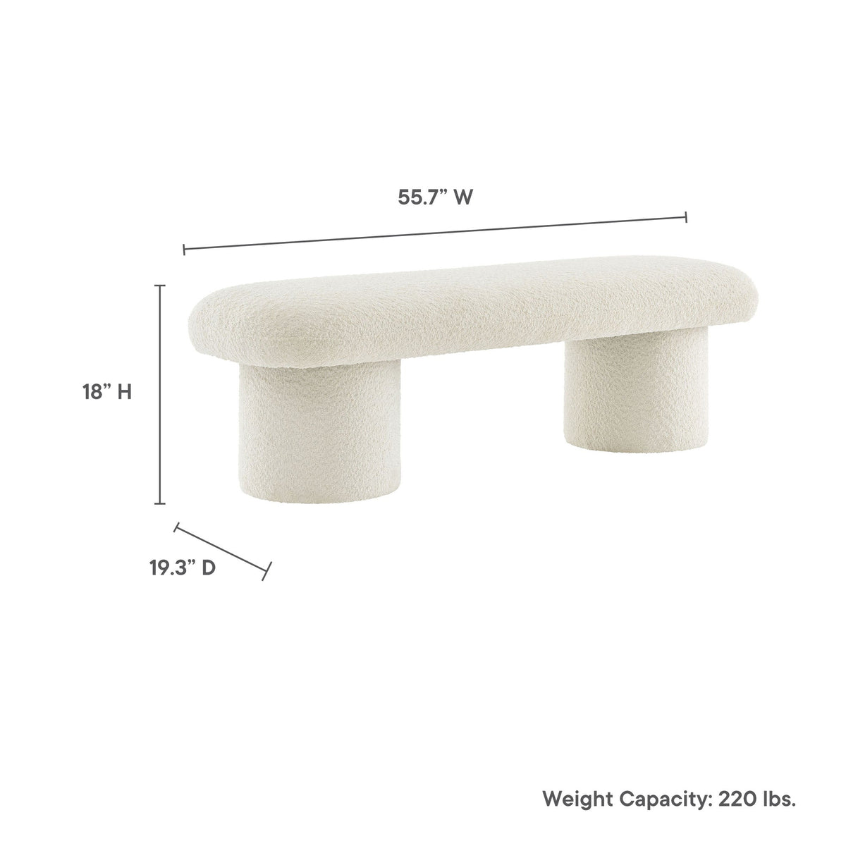 Orla Chenille Upholstered Bench for living room ivory chenille with two cylindrical legs Modway on Tampa Home & Garden Store