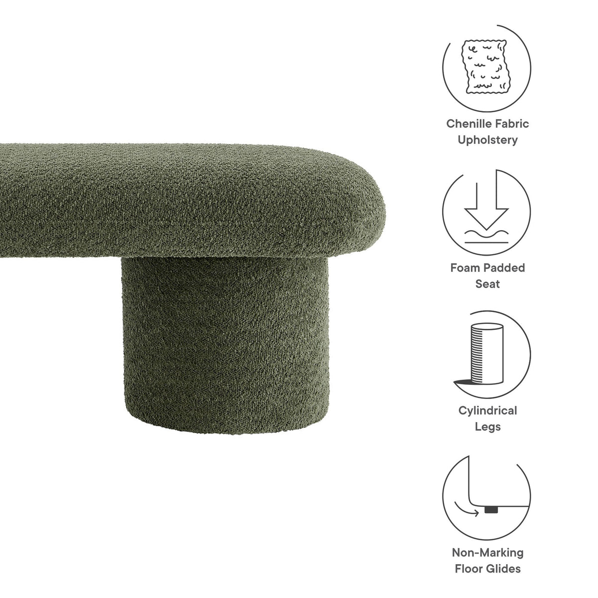 Orla Chenille Upholstered Bench in olive fabric with foam padded seat by HouseOfZazla on Tampa Home & Garden Store