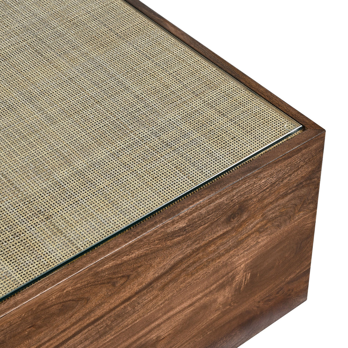 Truett square wood rattan coffee table by Modway with glass inset and woven cane top on Tampa Home & Garden Store