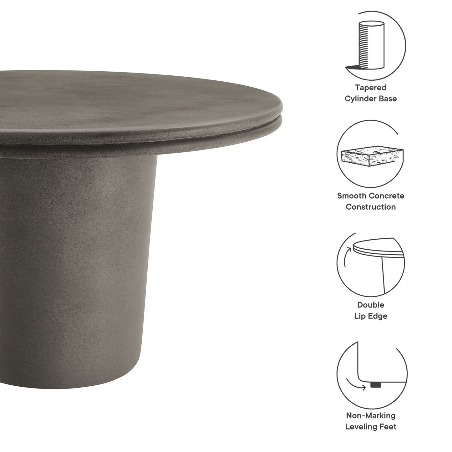 Brion 48 Inch Concrete Round Patio Dining Table