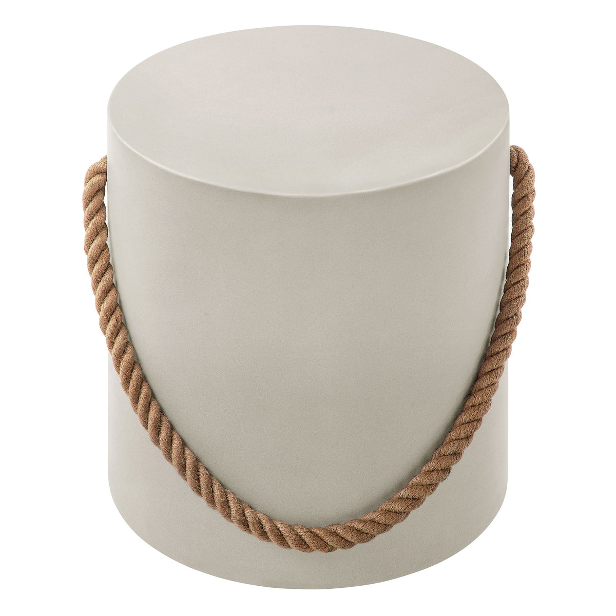 Isera concrete side table with brown rope handles indoor outdoor patio stool on Tampa Home & Garden Store