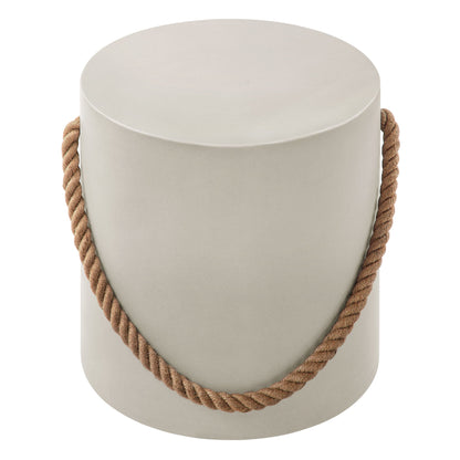 Isera concrete side table with brown rope handles indoor outdoor patio stool on Tampa Home & Garden Store
