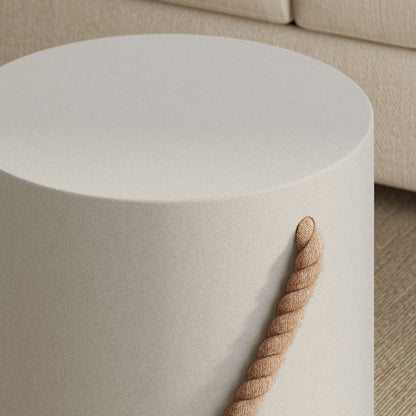 Isera rope concrete side table, round gray top with natural rope accent for indoor/outdoor patio on Tampa Home & Garden Store