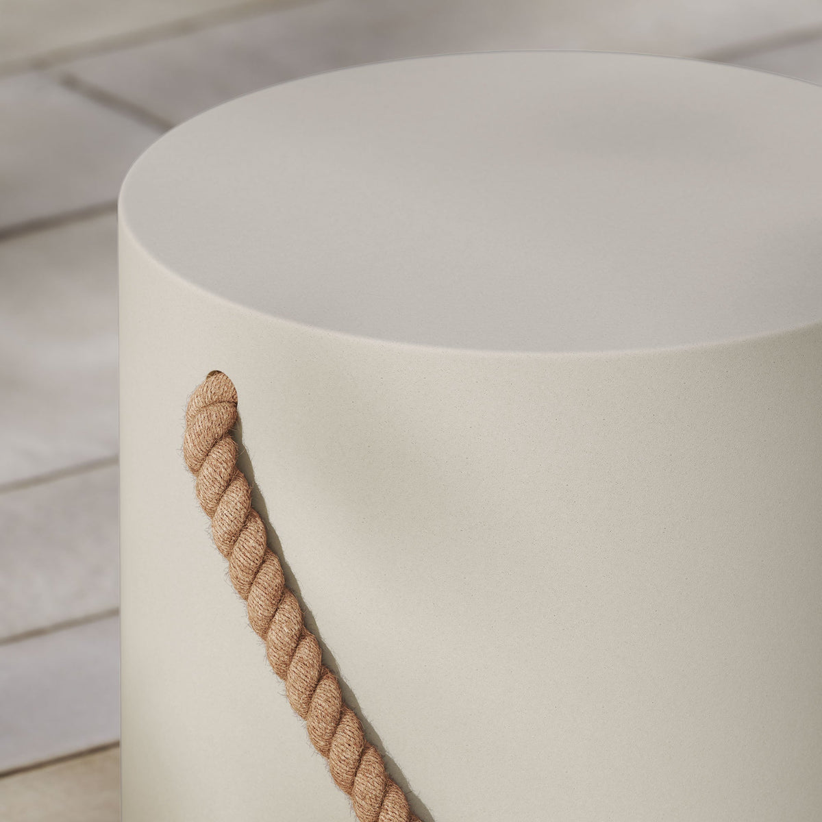 Isera rope concrete side table stool by Modway, beige rope detail on smooth light-gray concrete on Tampa Home & Garden Store