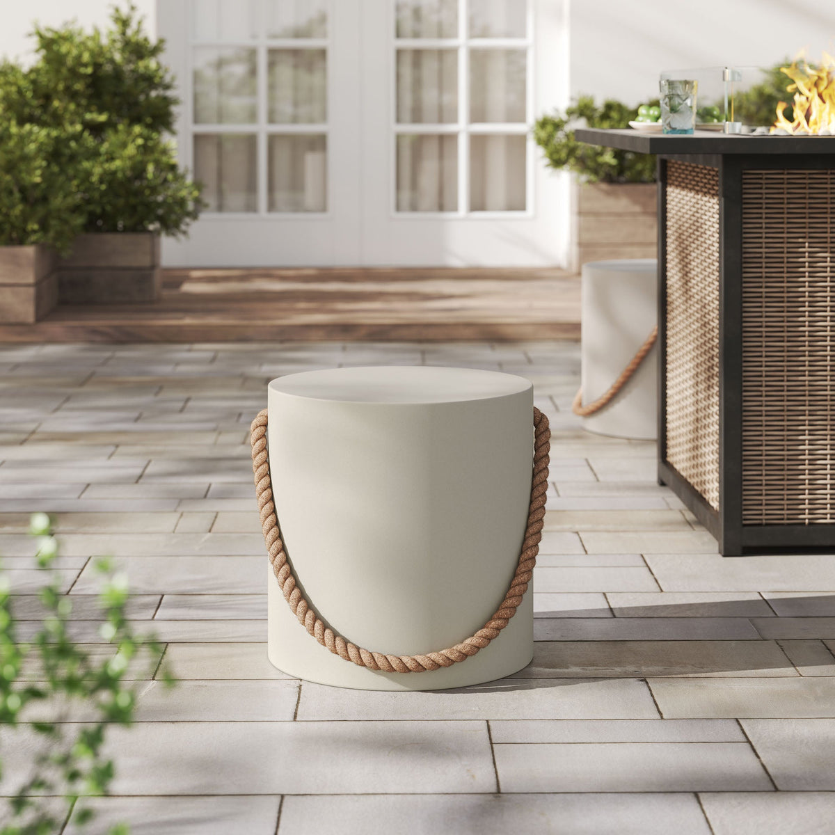 Isera rope concrete side table stool for indoor outdoor use by Modway, light gray on Tampa Home & Garden Store