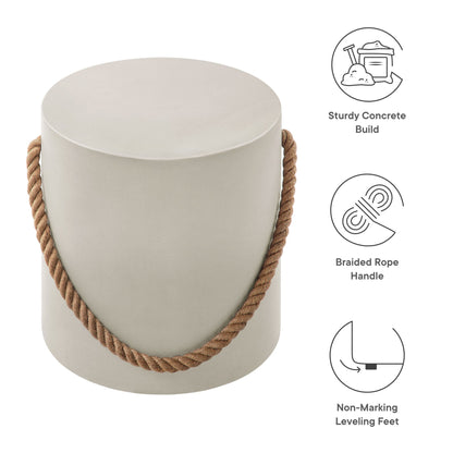 Isera indoor-outdoor rope concrete side table stool with braided rope handles on Tampa Home & Garden Store