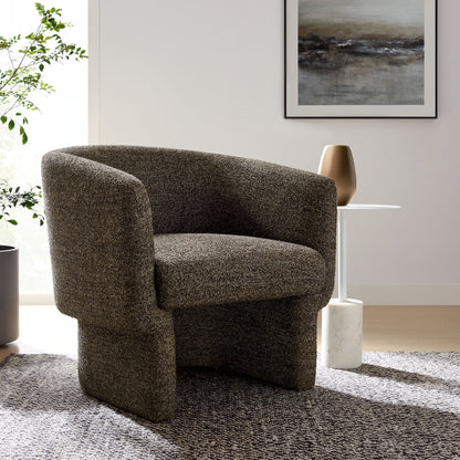 Muse boucle barrel accent chair by Modway in dark brown upholstery, living room setting, on Tampa Home & Garden Store