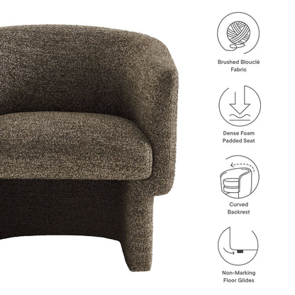 Muse Boucle Fabric Barrel Accent Chair in brown brushed bouclé fabric with curved backrest on Tampa Home & Garden Store