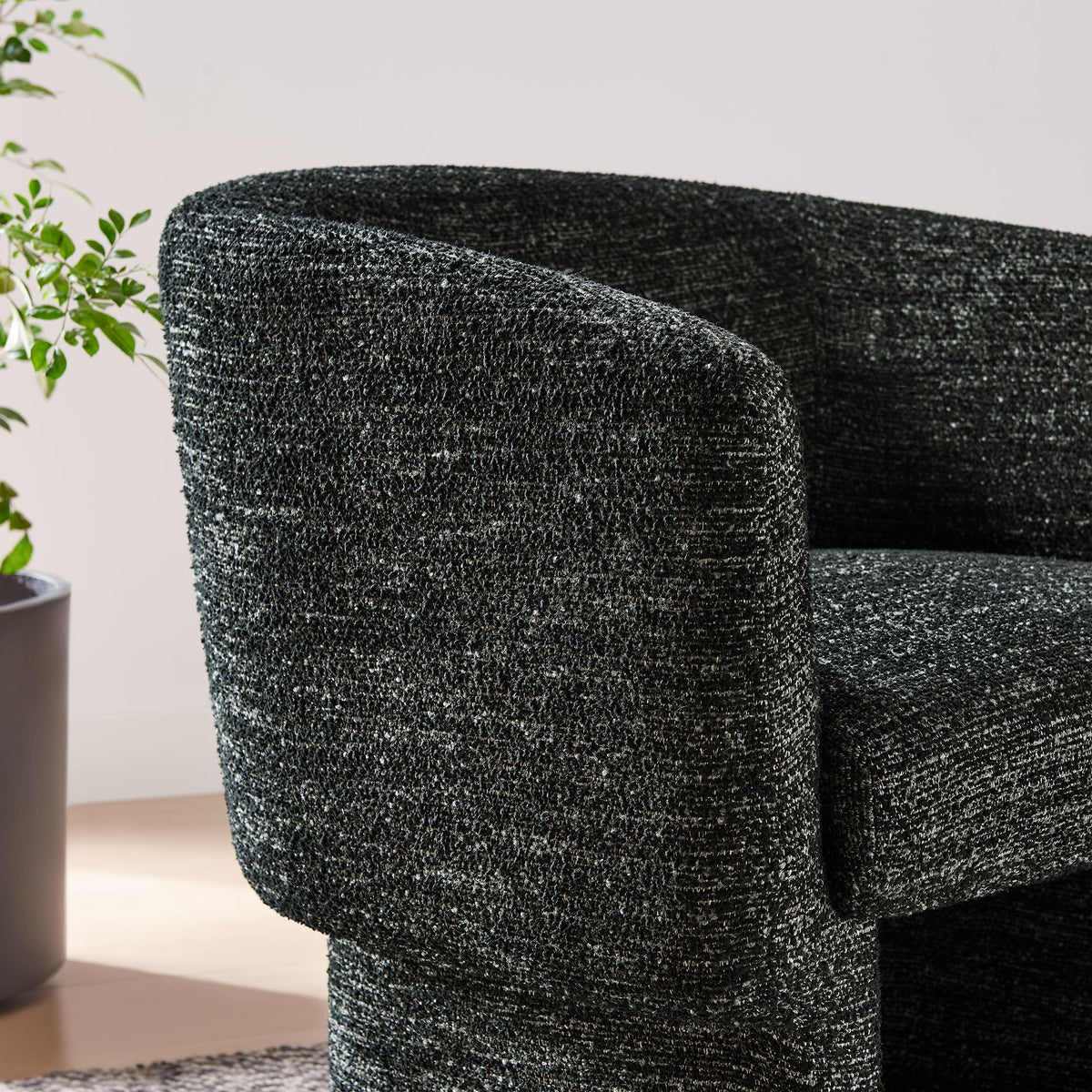 Muse Boucle Fabric Barrel Accent Chair dark charcoal boucle HouseOfZazla on Tampa Home & Garden Store