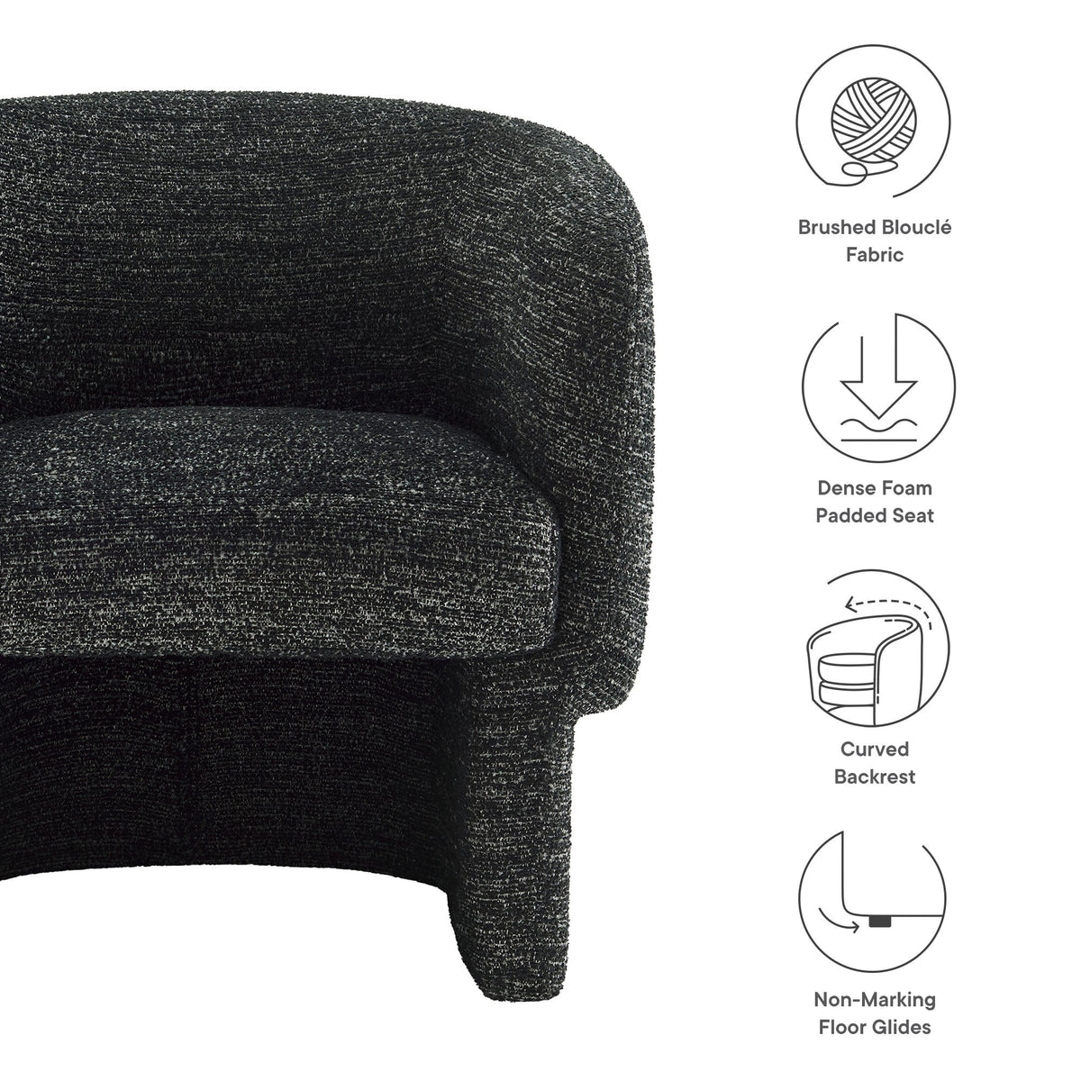 Muse Bouclé Barrel Accent Chair Modway in dark charcoal boucle fabric on Tampa Home & Garden Store