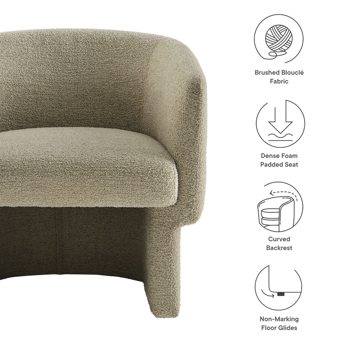 Muse Boucle Fabric Barrel Accent Chair beige boucle upholstery with curved backrest by Modway on Tampa Home & Garden Store
