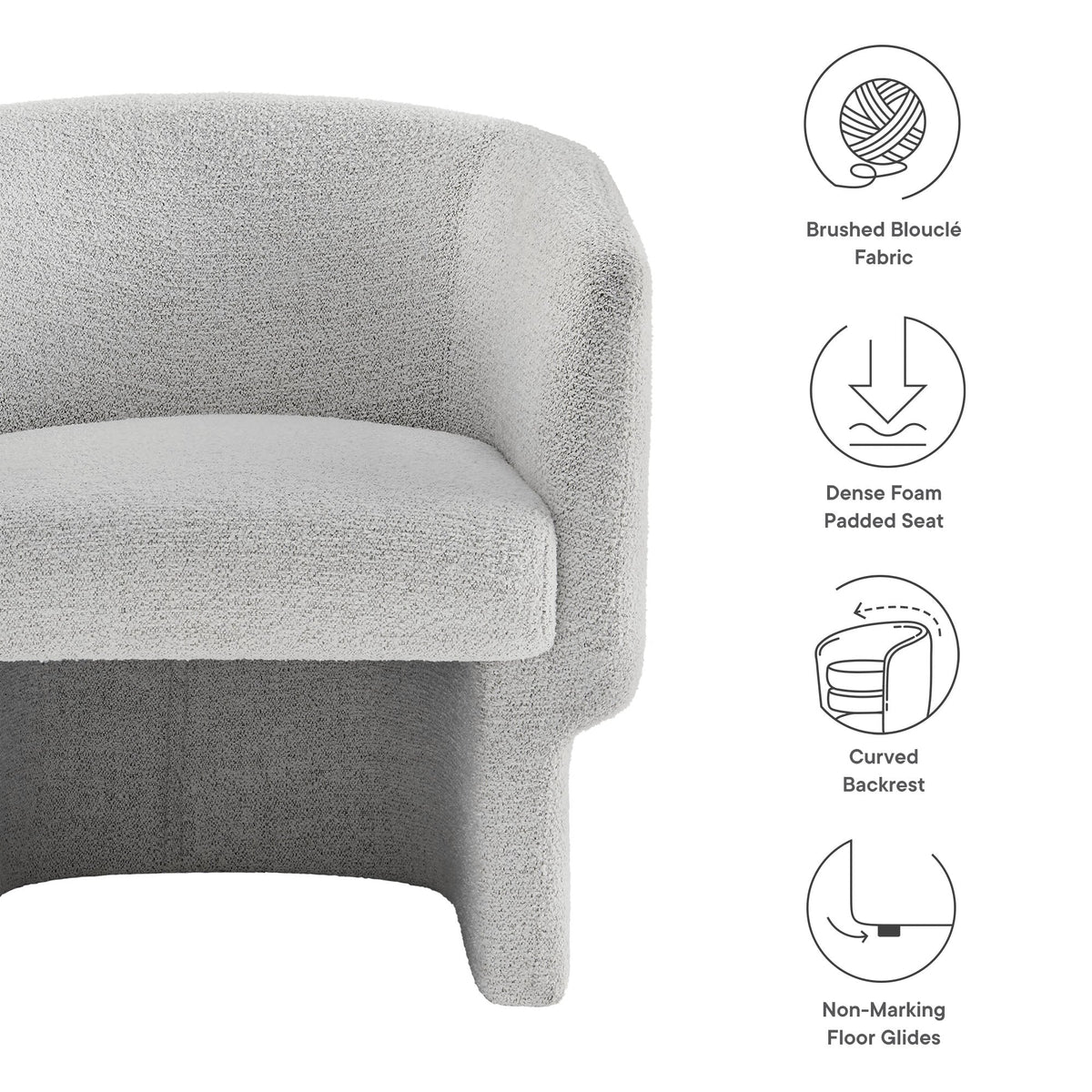 Muse Boucle Fabric Barrel Accent Chair in brushed boucle upholstery with curved backrest on Tampa Home & Garden Store
