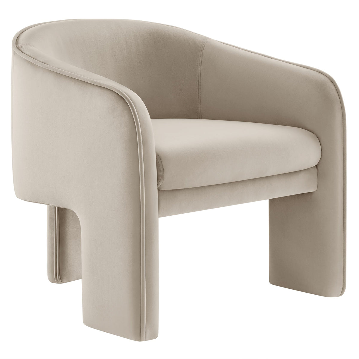 Greer performance velvet upholstered accent armchair beige with curved arms and piping on Tampa Home & Garden Store