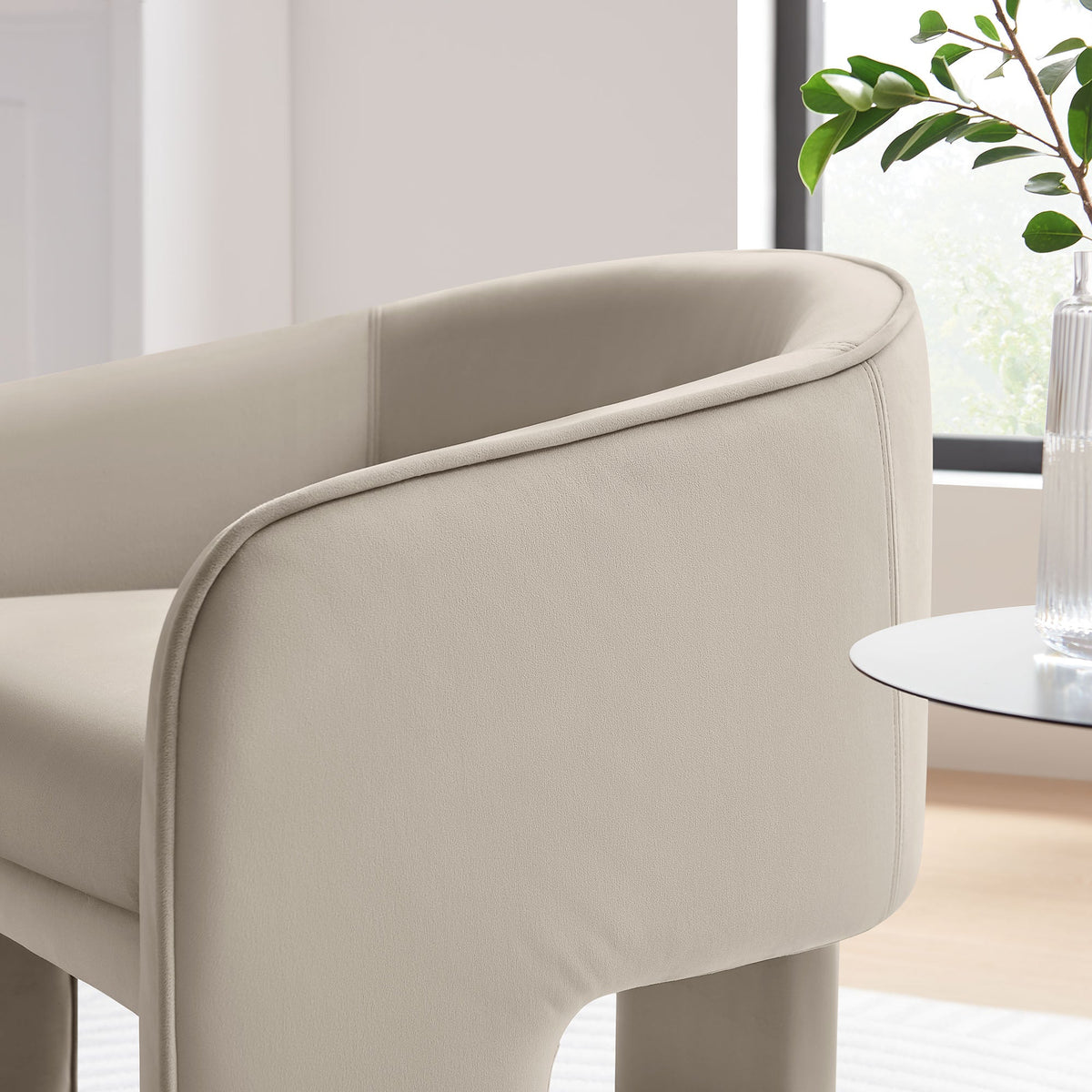 Greer Performance Velvet Upholstered Accent Armchair cream beige on Tampa Home & Garden Store