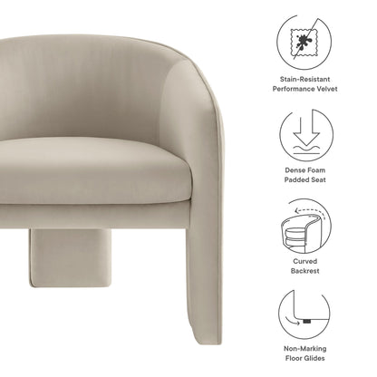 Greer performance velvet upholstered armchair by Modway, beige with backrest and padded seat on Tampa Home & Garden Store