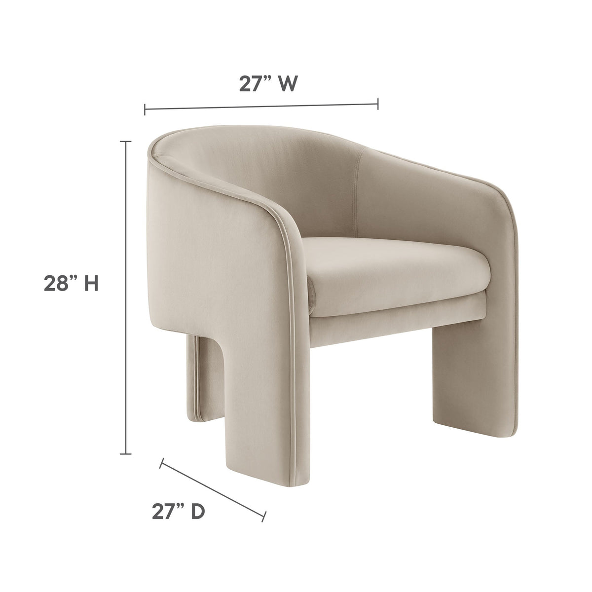 Greer Performance Velvet Upholstered Accent Armchair beige velvet HouseOfZazla on Tampa Home & Garden Store