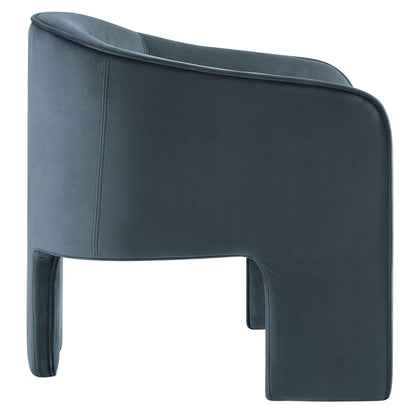 Greer Performance Velvet upholstered accent armchair in blue velvet with curved back and piping on Tampa Home & Garden Store