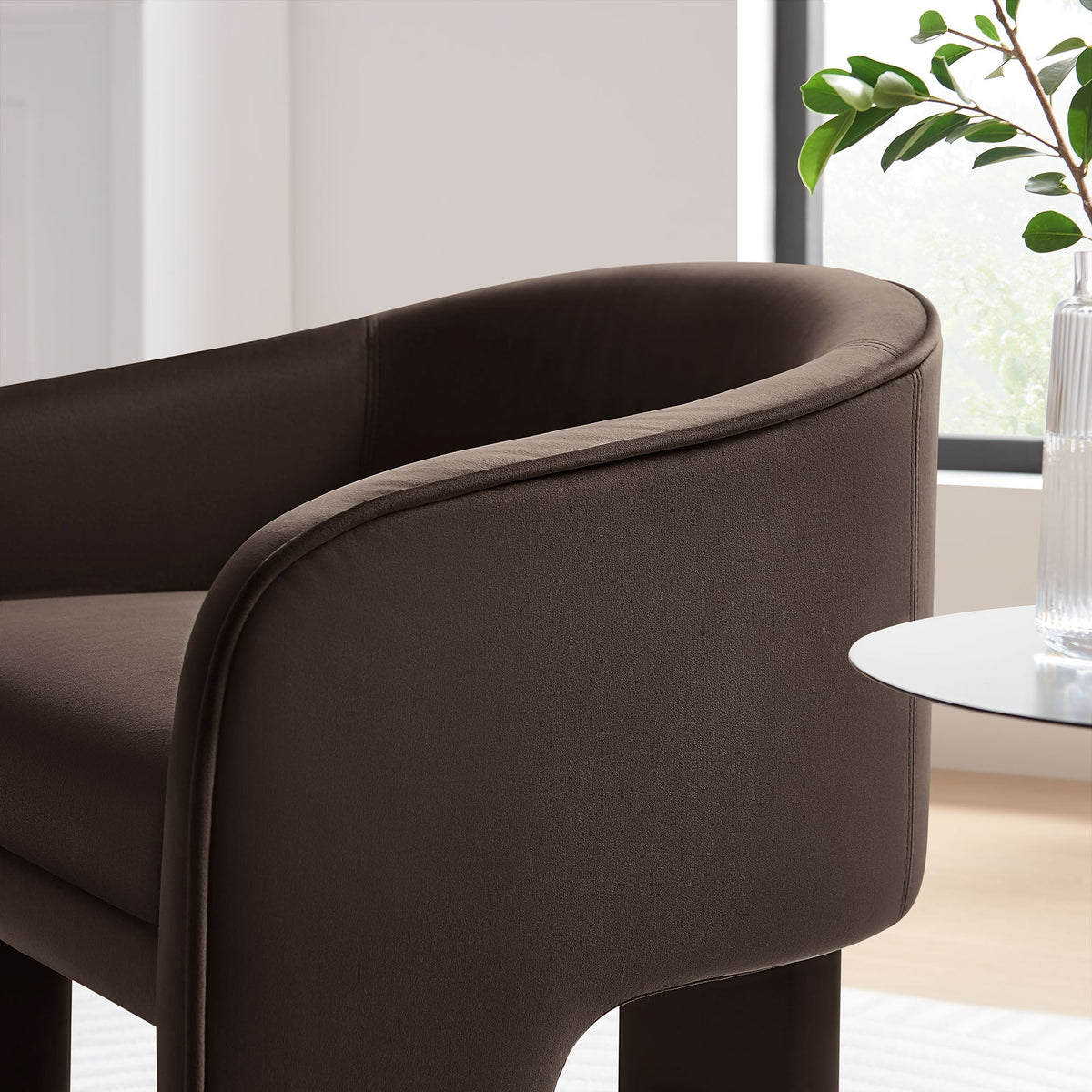 Greer Performance Velvet Upholstered Accent Armchair brown velvet curved silhouette Modway on Tampa Home & Garden Store