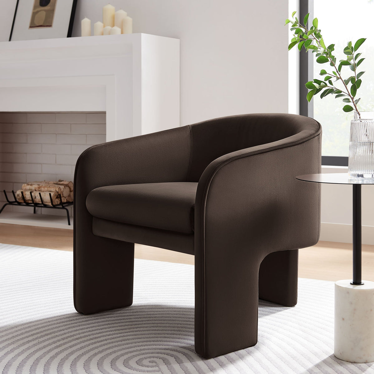 Greer Performance Velvet Accent Armchair by Modway in dark brown velvet with curved arms on Tampa Home & Garden Store