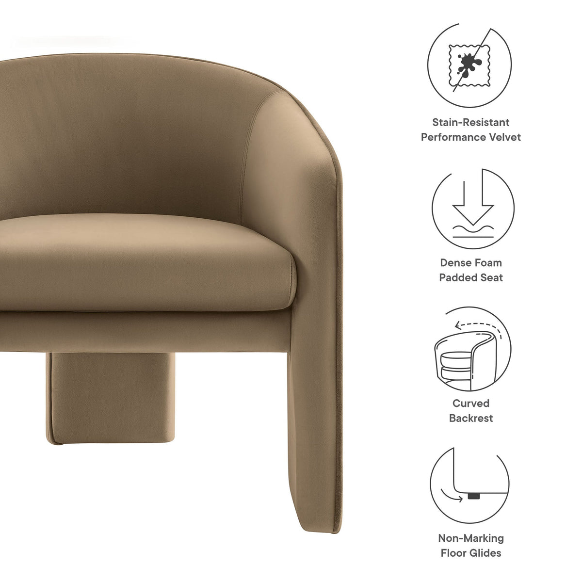 Greer Performance Velvet Upholstered Accent Armchair tan velvet by HouseOfZazla on Tampa Home & Garden Store