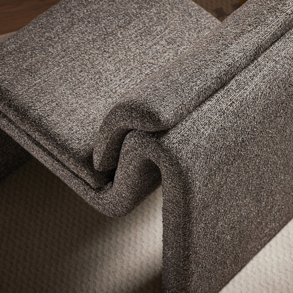 Lume Boucle Upholstered Armless Accent Chair fabric close-up in brown boucle on Tampa Home & Garden Store