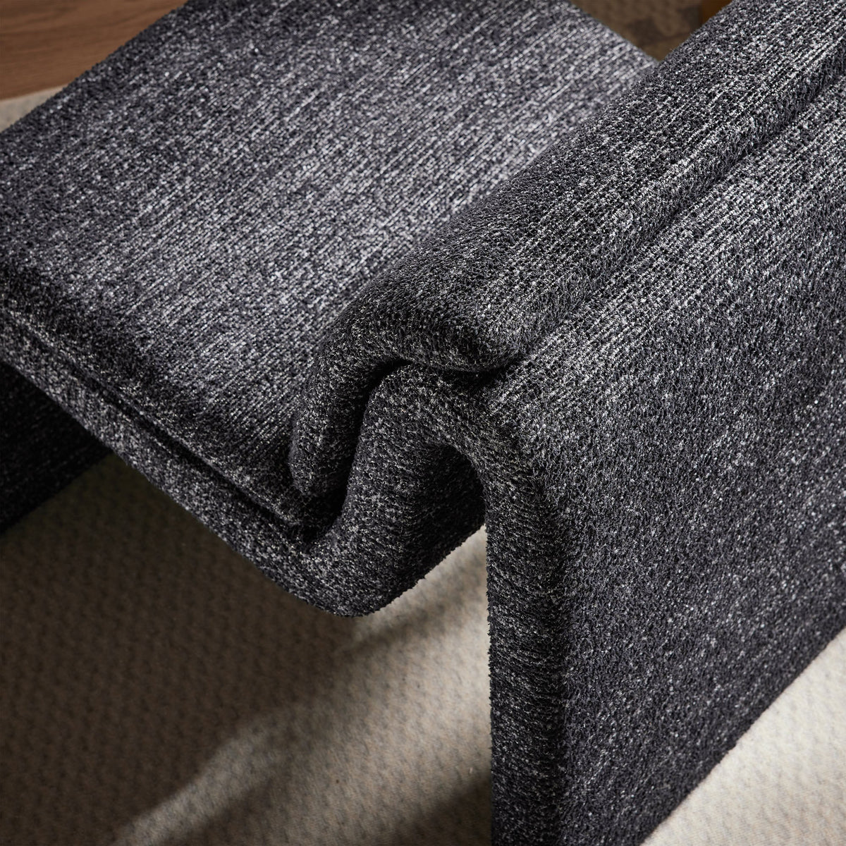 Lume Boucle Upholstered Armless Accent Chair charcoal gray boucle fabric close-up on Tampa Home & Garden Store