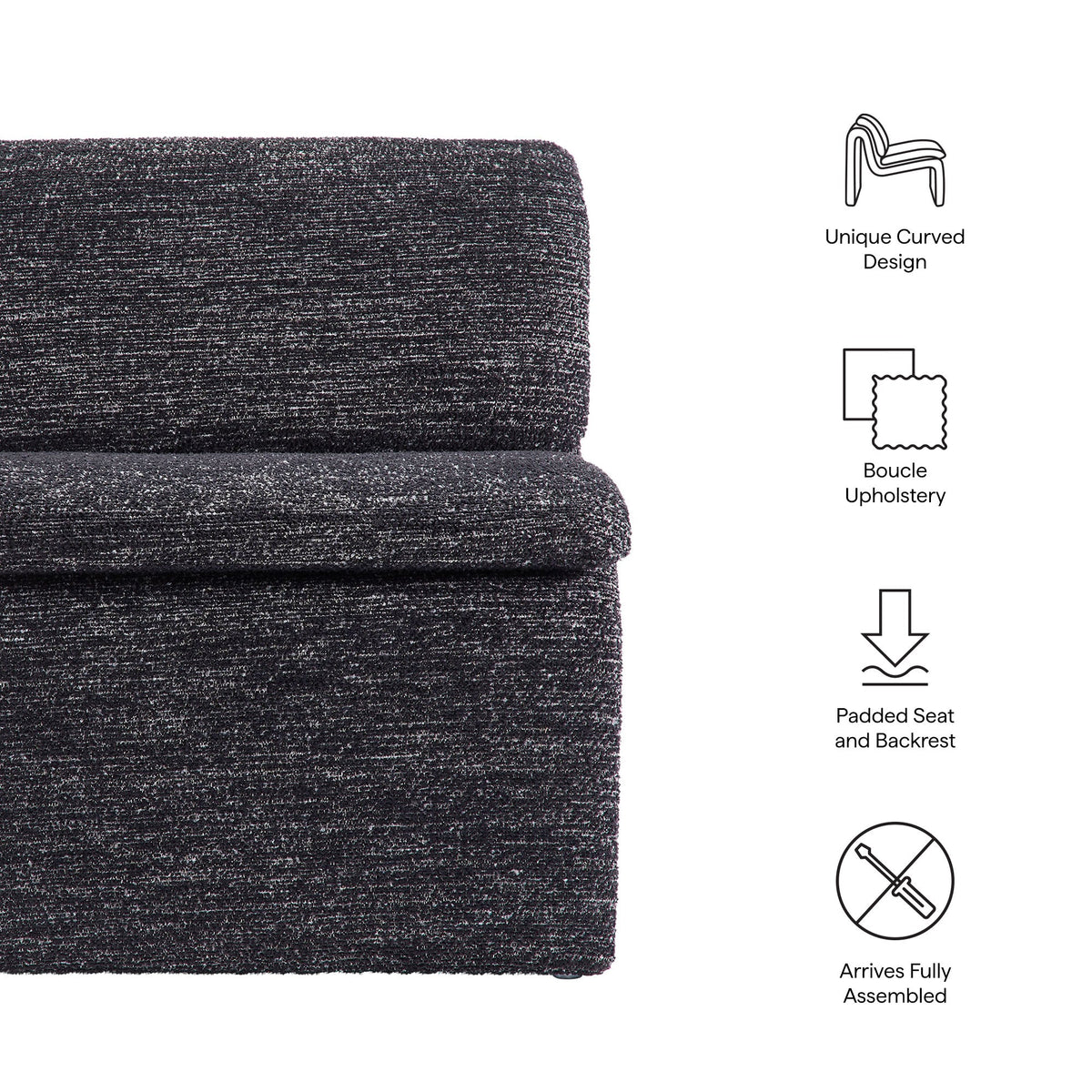 Lume Boucle Upholstered Armless Accent Chair in charcoal boucle fabric on Tampa Home & Garden Store