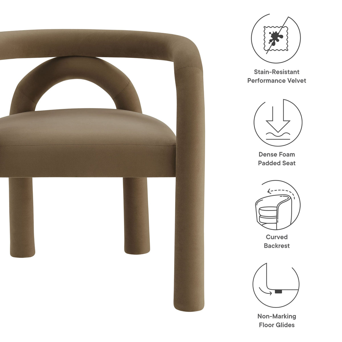Astrid Performance Velvet Dining Chair in taupe brown velvet with curved backrest by Modway on Tampa Home & Garden Store