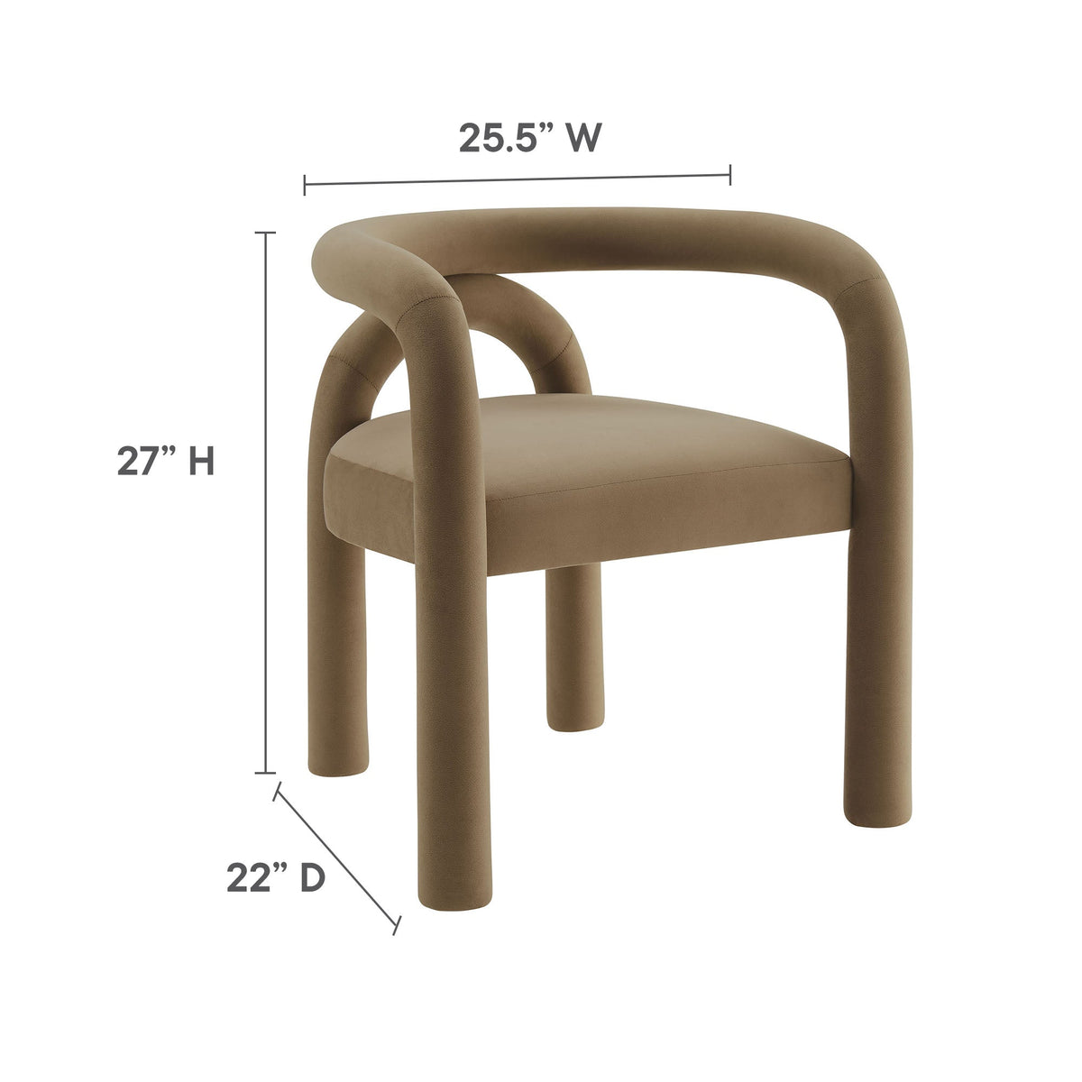 Astrid Performance Velvet Dining Chair Modway in tan brown velvet with curved armrests on Tampa Home & Garden Store