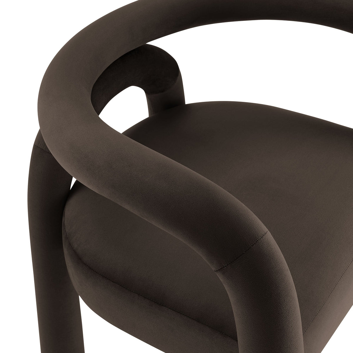 Astrid Performance Velvet Dining Chair dark brown upholstery with sculptural looped arms on Tampa Home & Garden Store