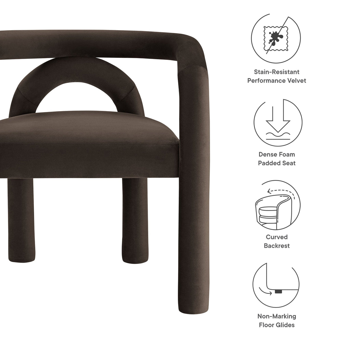 Astrid Performance Velvet Dining Chair Modway dark brown upholstery with curved backrest on Tampa Home & Garden Store