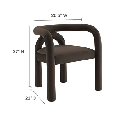 Astrid Performance Velvet Dining Chair dark brown velvet upholstery with curved loop armrests on Tampa Home & Garden Store