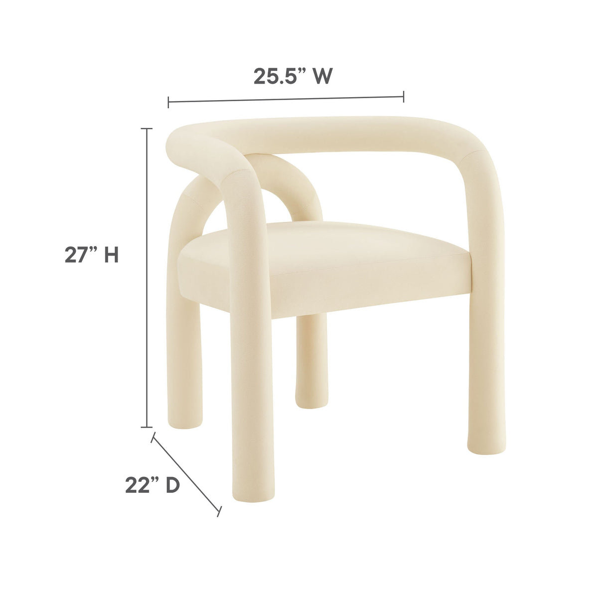 Astrid Performance Velvet Dining Chair ivory cream with curved loop arms HouseOfZazla on Tampa Home & Garden Store