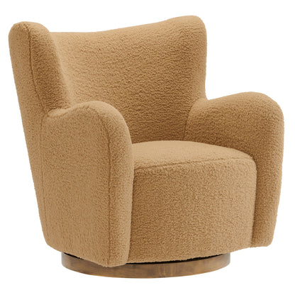 Montrose Wingback Sherpa Swivel Accent Chair, tan sherpa fabric by HouseOfZazla, wooden base on Tampa Home & Garden Store