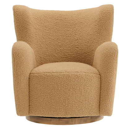 Montrose Wingback Sherpa Swivel Accent Chair tan with wood base on Tampa Home & Garden Store