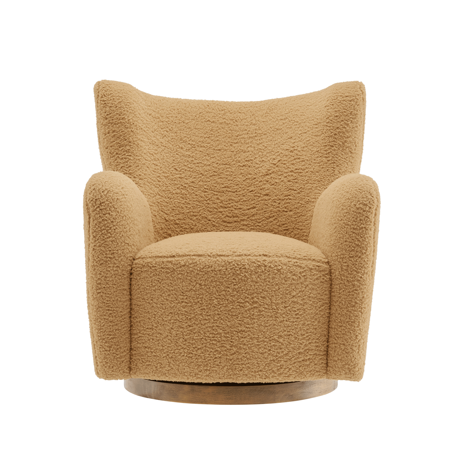Montrose Wingback Sherpa Swivel Chair in tan plush upholstery with wooden pedestal base on Tampa Home & Garden Store