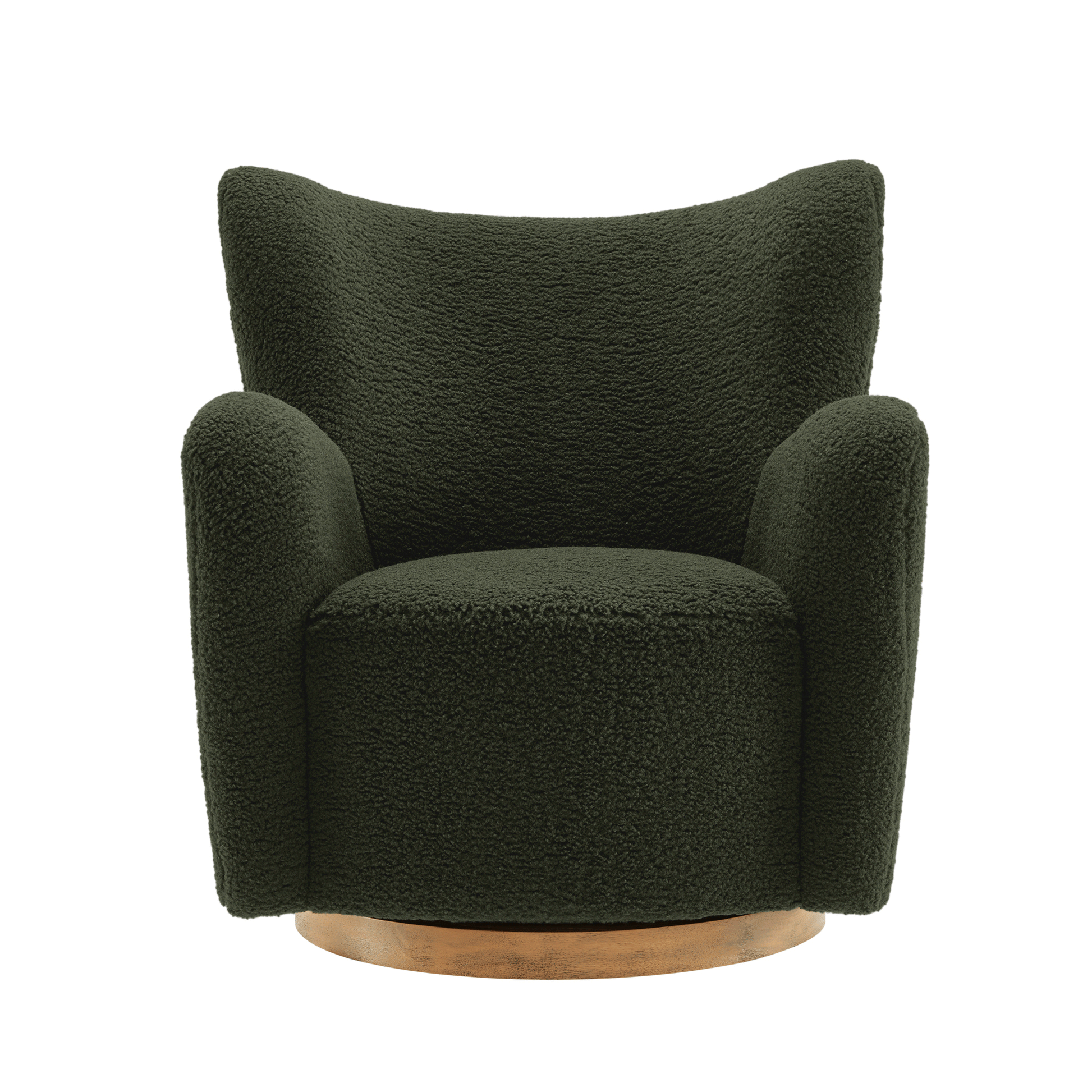 Montrose Wingback Sherpa Swivel Accent Chair olive green sherpa upholstery with wood swivel base on Tampa Home & Garden Store