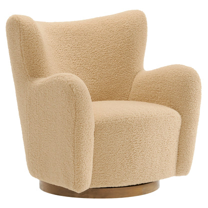 Montrose Wingback Sherpa Swivel Accent Chair beige plush fabric, wood swivel base on Tampa Home & Garden Store