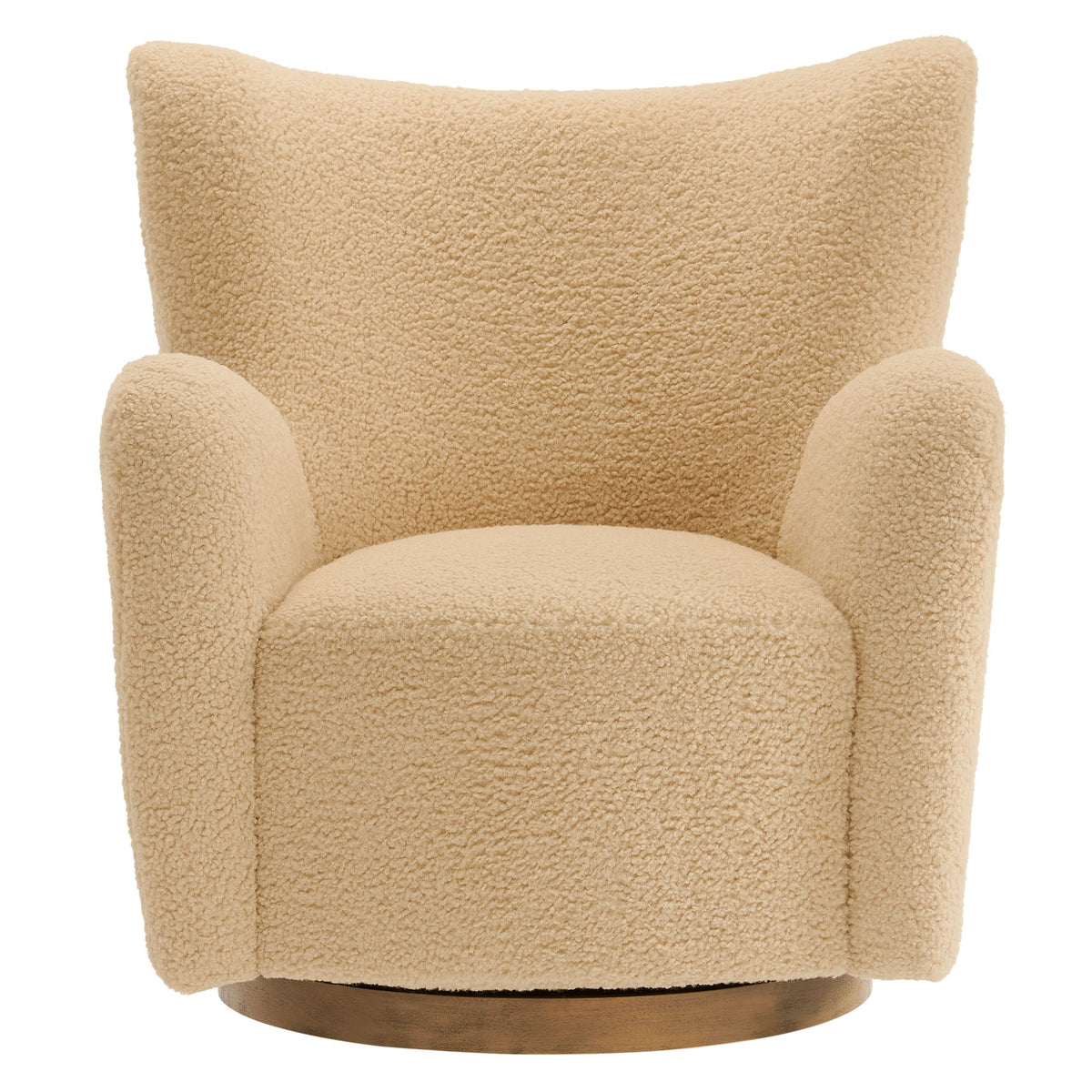 Montrose Wingback Sherpa Swivel Accent Chair beige fabric with round wood base on Tampa Home & Garden Store