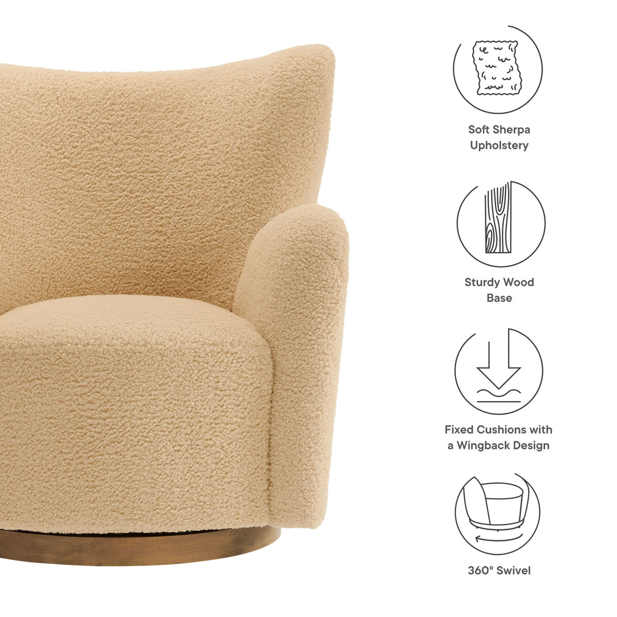 Montrose Wingback Sherpa Swivel Accent Chair tan Sherpa upholstery on Tampa Home & Garden Store