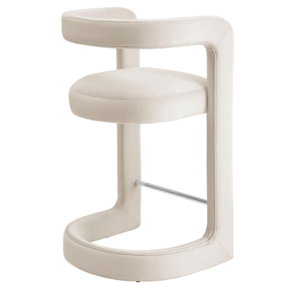 Winslow Performance Velvet Counter Stool ivory upholstery with curved back and chrome footrest by Modway on Tampa Home & Garden Store