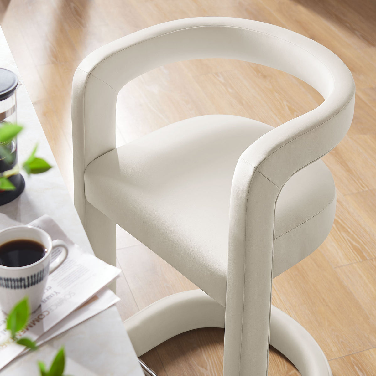 Winslow Performance Velvet Counter Stool by Modway in white velvet with curved ring back on Tampa Home & Garden Store