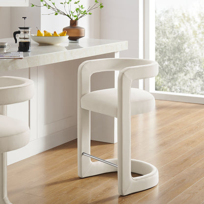 Winslow Performance Velvet Counter Stool by Modway, white velvet seat with chrome footrest on Tampa Home & Garden Store