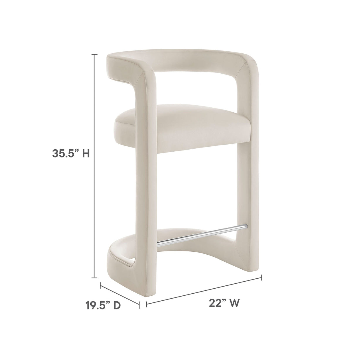 Winslow velvet counter stool cream with curved back and chrome footrest by Modway, HouseOfZazla on Tampa Home & Garden Store
