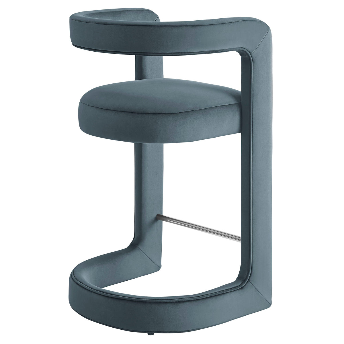 Winslow Performance Velvet Counter Stool by Modway, blue velvet, curved back, chrome footrest on Tampa Home & Garden Store