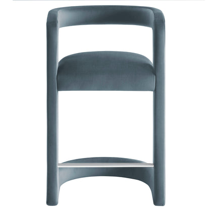 Winslow Performance Velvet Counter Stool by Modway blue velvet, curved back, metal footrest on Tampa Home & Garden Store