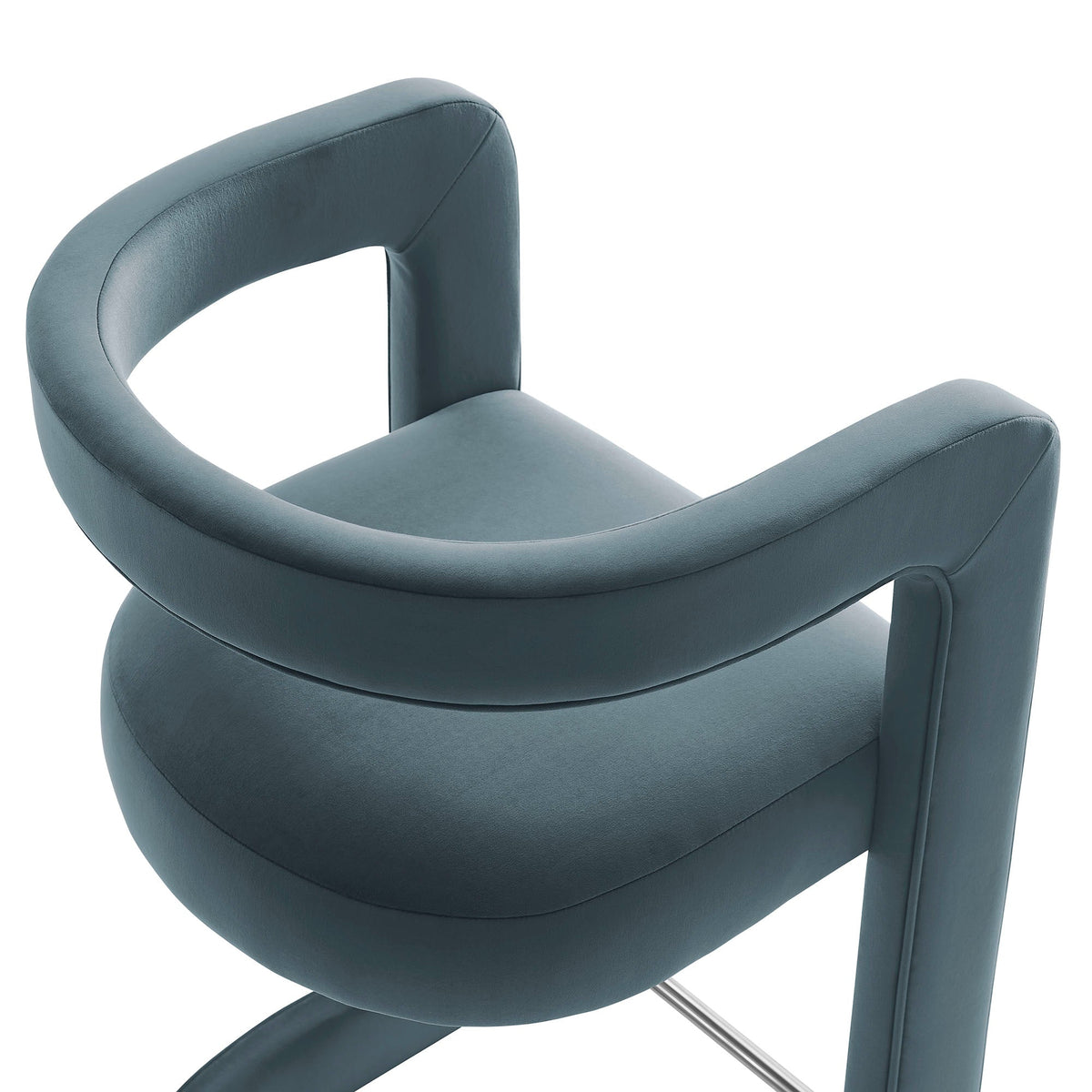 Winslow Performance Velvet Counter Stool in blue with curved back and chrome footrest by Modway on Tampa Home & Garden Store