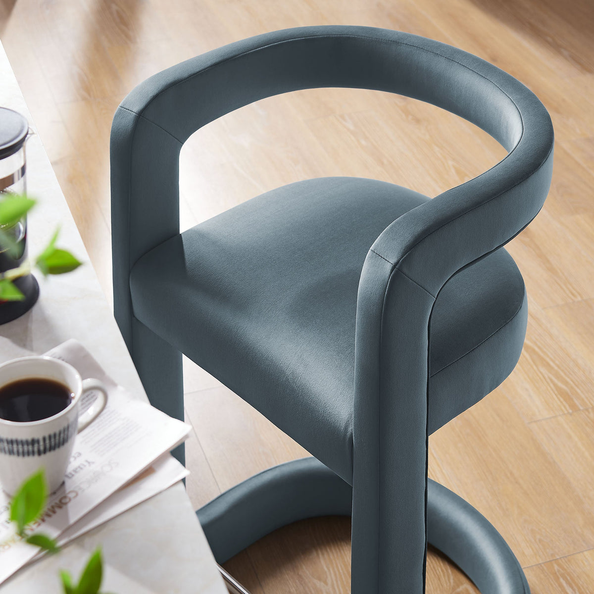 Winslow Performance Velvet Counter Stool by Modway in teal blue velvet with curved loop back on Tampa Home & Garden Store